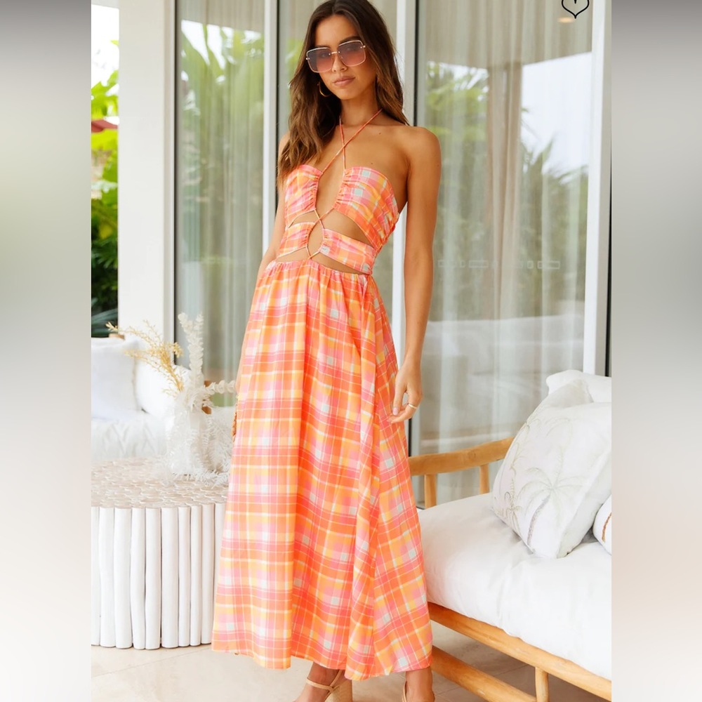 SEVEN WONDERS AVENA MIDI DRESS ORANGE CHECK
XS never worn